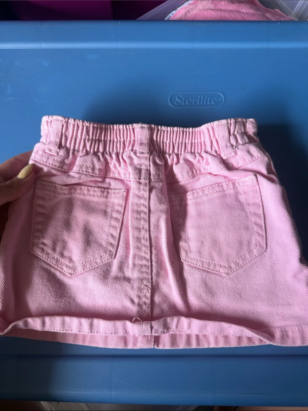 Girls Pink Denim Pocket Skirt with Elastic Waist
